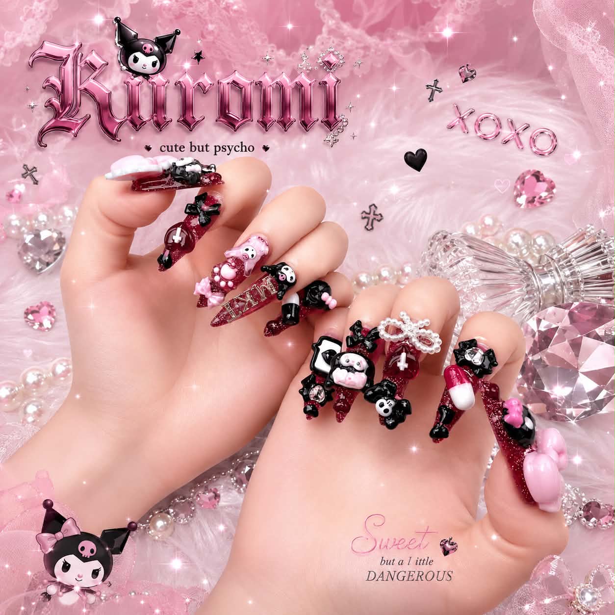 Pink Kuromi nail design