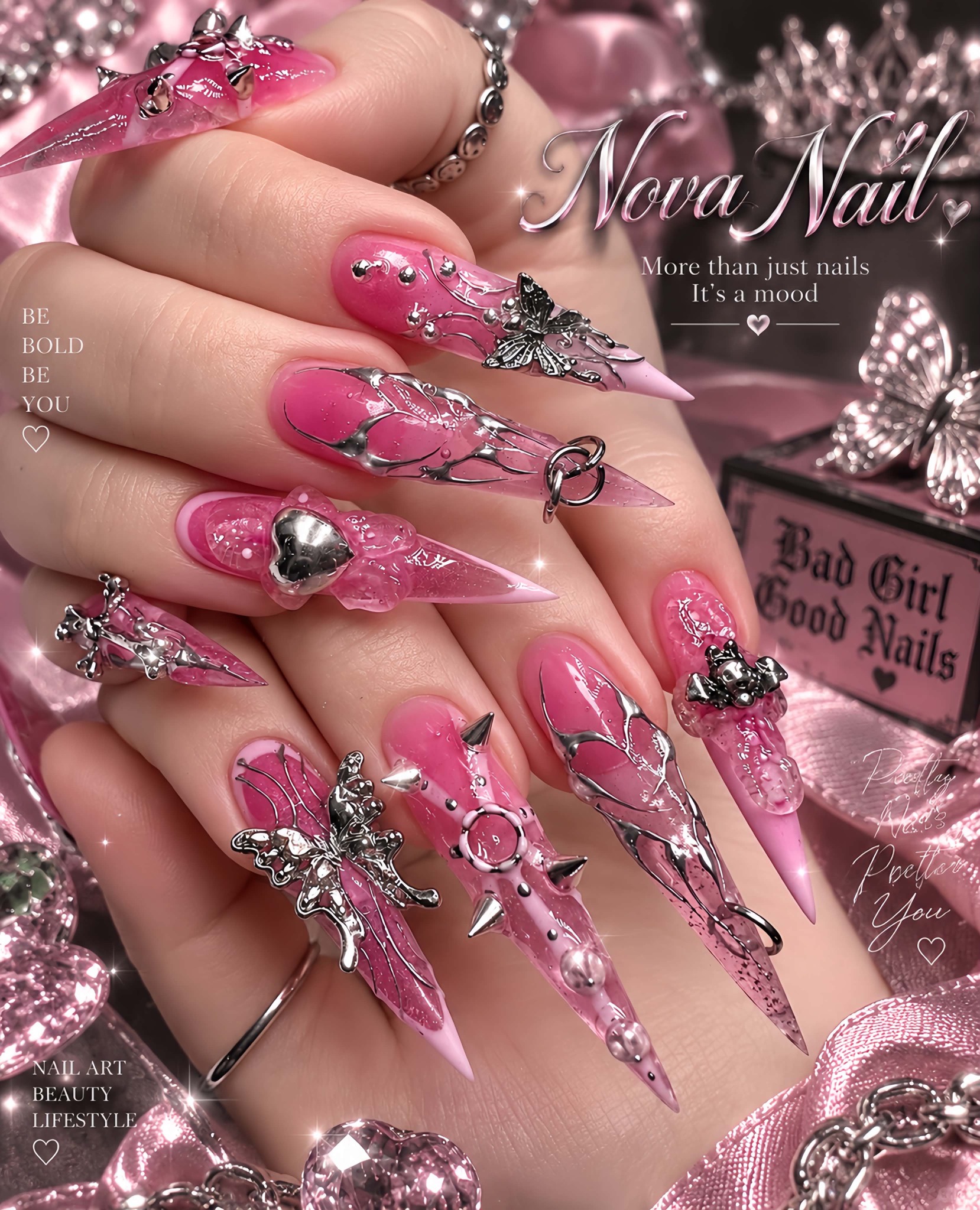 Nova Nail pink butterfly design